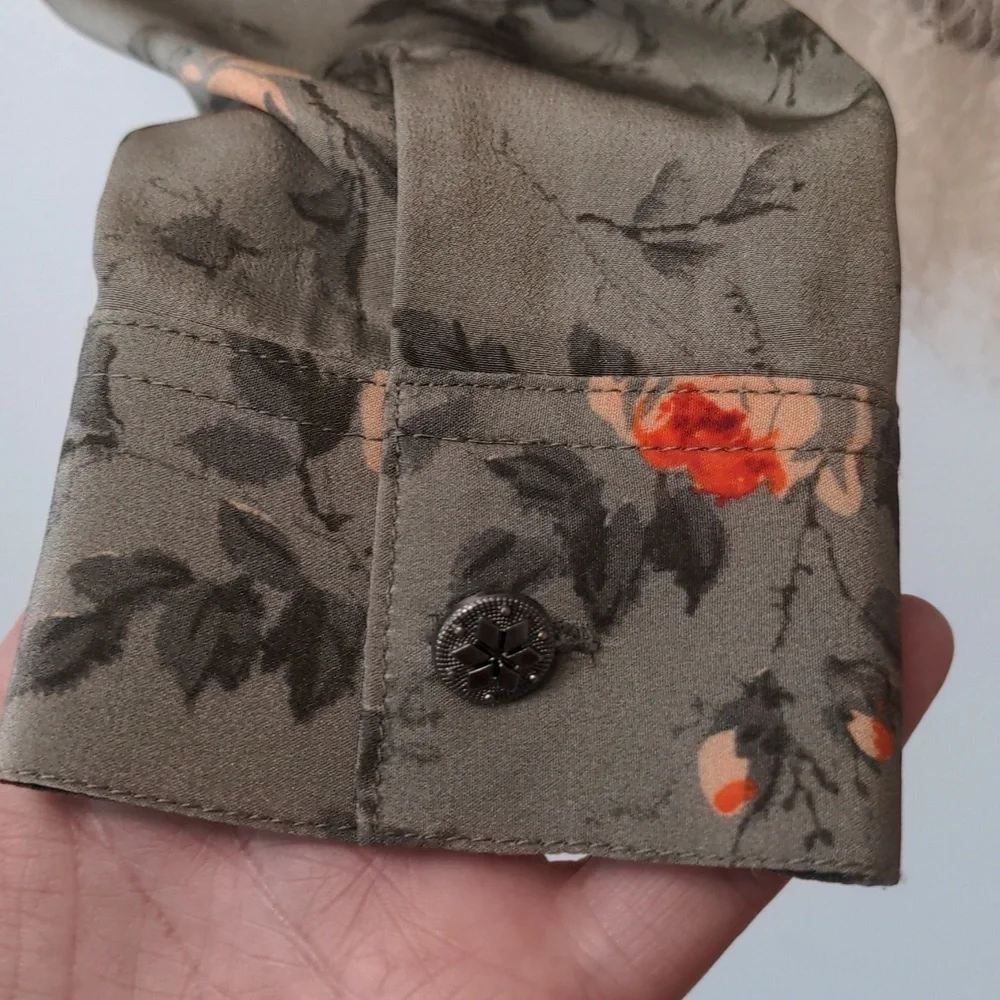 The Kooples Silk Floral Button Down Lace Hem Blouse xs - Picture 7 of 10